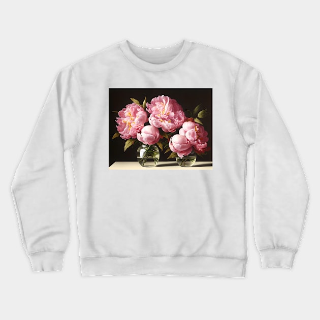 Two Peony Flowers in Glass Vase Crewneck Sweatshirt by Fantasyscape